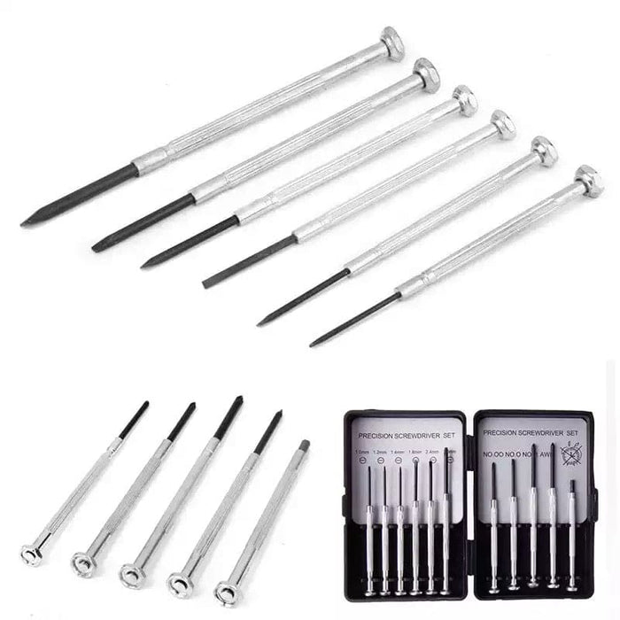 11-piece watch tools precision screwdriver set with ergonomic handles and various tips for watch repair and maintenance.
