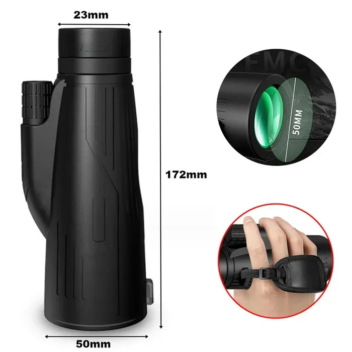 Habicare 12x50 powerful monocular telescope with long reach, compact and portable for outdoor viewing and nature observation.
