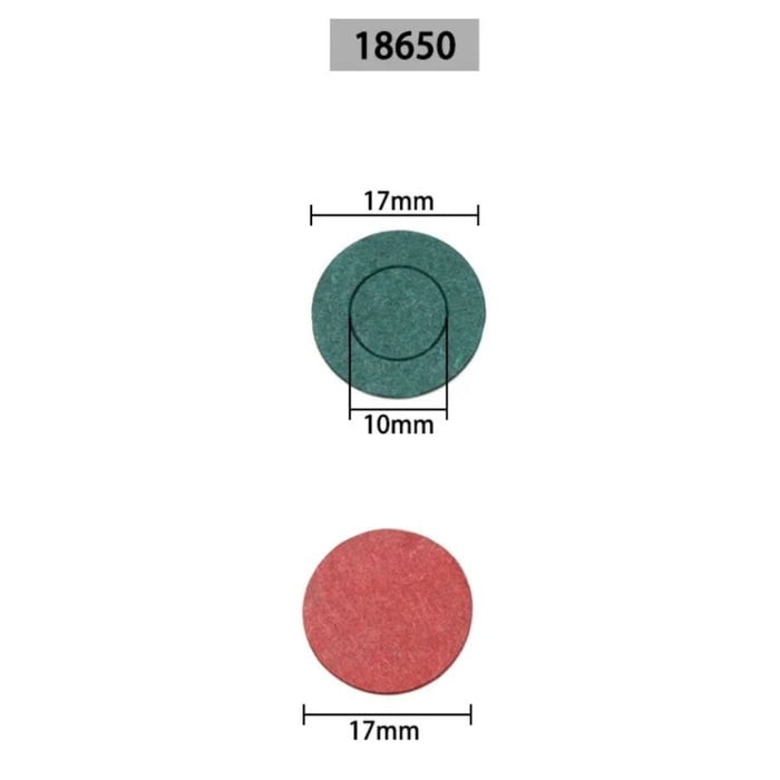Set of 50 red and green 18650 battery terminal gaskets for batteries, designed for secure connections and insulation.