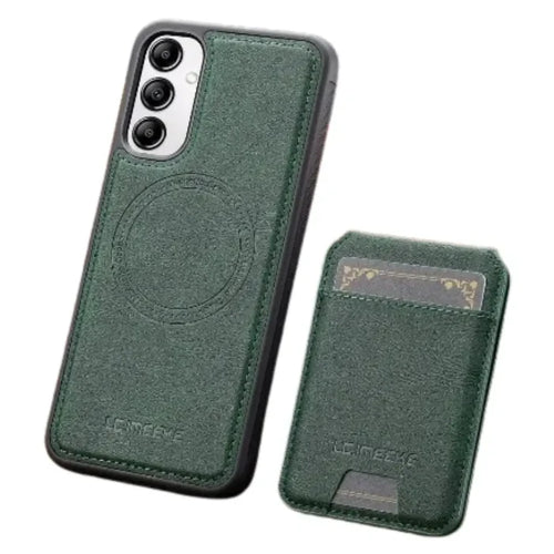 Green 2-in-1 magnetic leather case for Samsung phones by Habicare, featuring durable material and sleek design.
