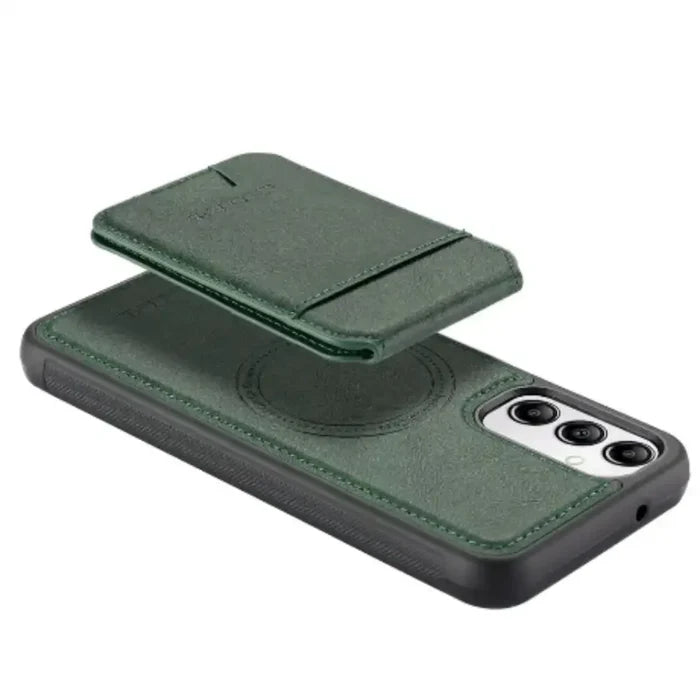 Green 2-in-1 magnetic leather case for Samsung smartphones by Habicare, featuring a durable design and secure closure.