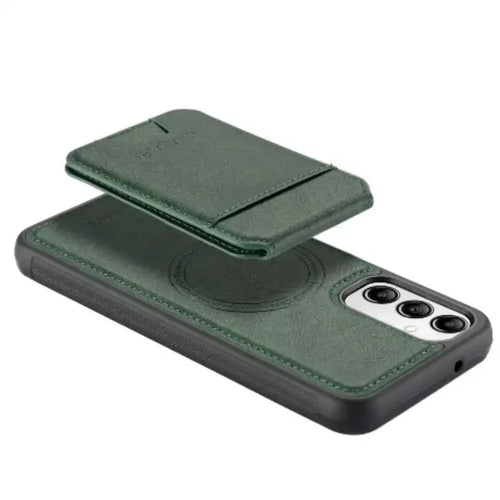 Green 2-in-1 magnetic leather case for Samsung smartphones by Habicare, featuring a durable design and secure closure.