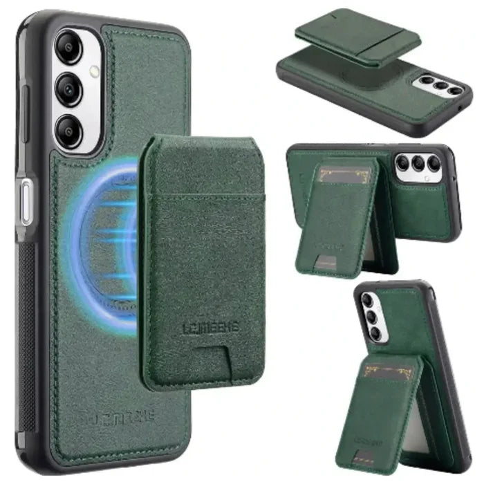 Green 2-in-1 magnetic leather case for Samsung by Habicare, designed for the 9eight5 model with protective and stylish features.