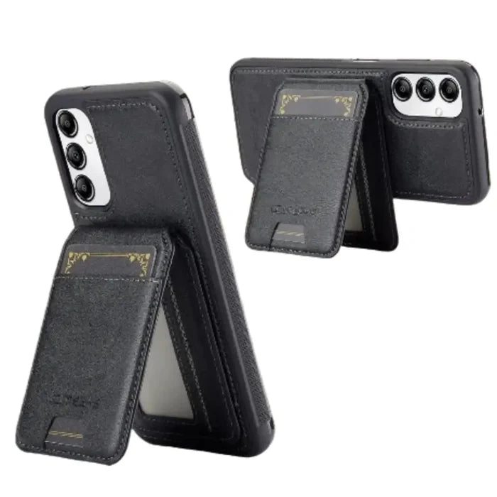 Black 9eight5 leather 2-in-1 magnetic case for Samsung smartphones, featuring a sleek design and durable material.