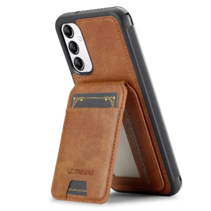 Brown 2-in-1 magnetic leather case for Samsung series by Habicare, featuring a sleek design and protective cover.