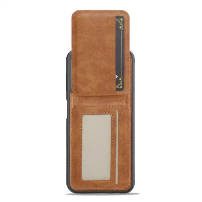 Brown 2-in-1 magnetic leather case for Samsung Series by Habicare, designed to protect and stylishly hold the device.
