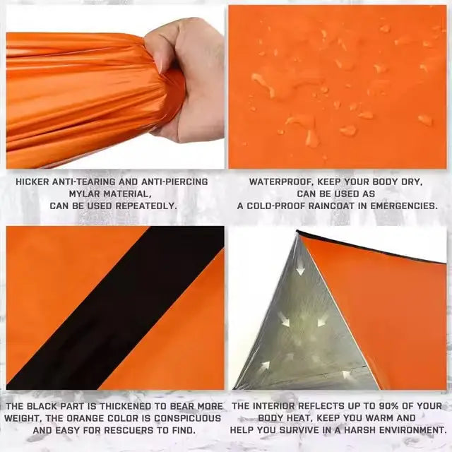 Orange Habicare 2-person emergency shelter made of durable SS material, designed for quick shelter in outdoor or emergency situations.