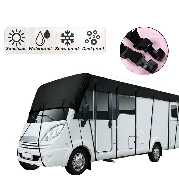Habicare 210D waterproof RV roof cover tarpaulin sunshade in various sizes, ideal for protecting RV roofs from weather.