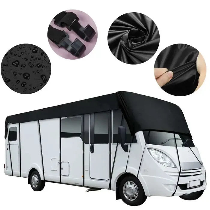 Habicare 210D waterproof RV roof cover tarpaulin sunshade in various sizes, designed for weather protection and UV resistance.