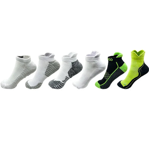 Two pairs of Habicare cushioned cotton ankle socks for men and women, low-cut athletic sports socks, in various colors.