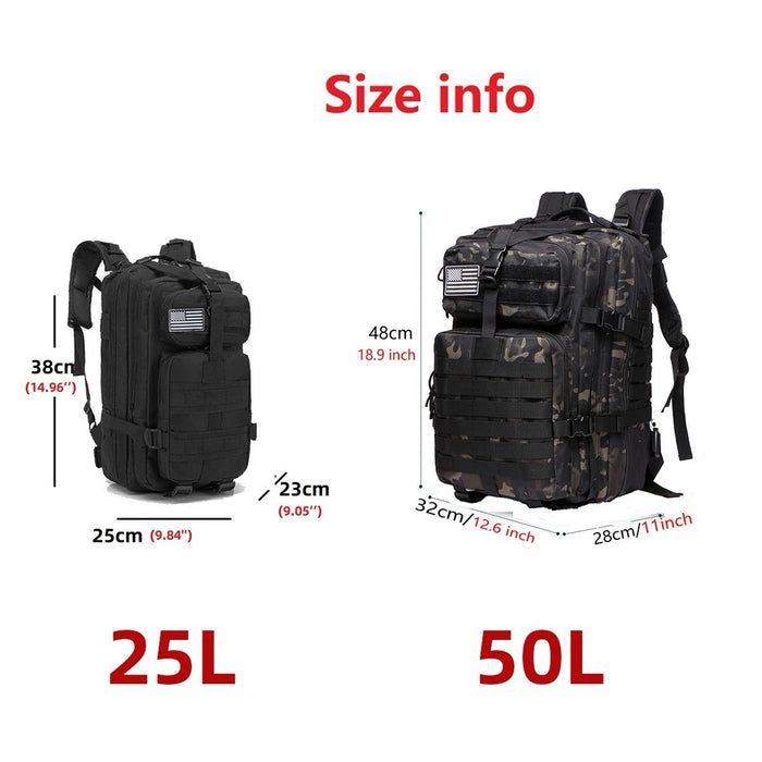 Habicare 9eight5 waterproof tactical outdoor backpack in black with multiple compartments and adjustable straps.