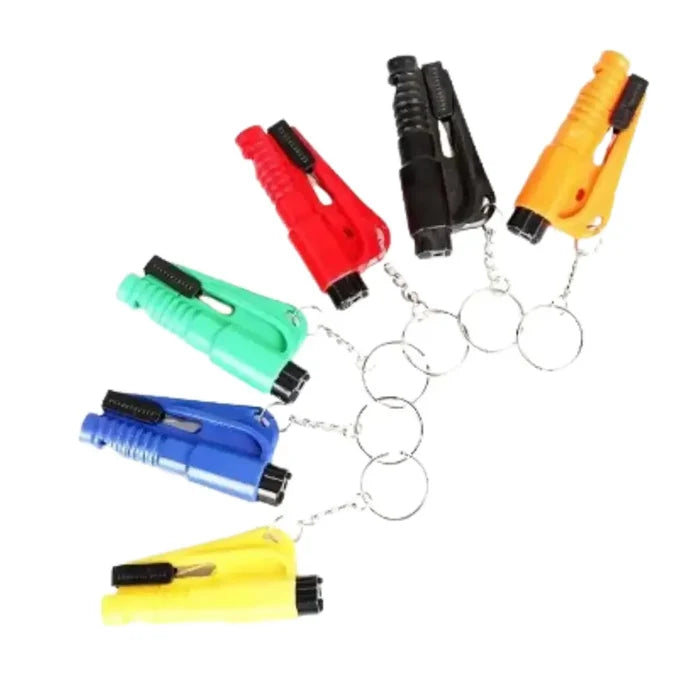 Stainless steel 3-in-1 vehicle window breaker and cutter safety hammer with ergonomic handle for emergency rescue.
