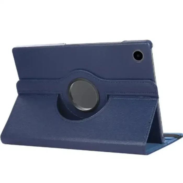 Dark blue 9eight5 rotating case for Samsung Galaxy Tab, made by Habicare, with 360-degree rotation and protective design.
