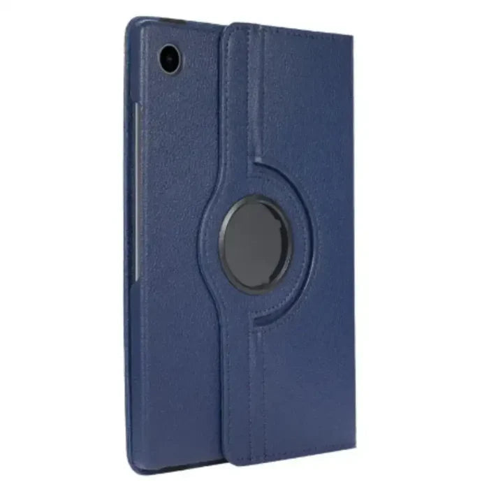 Dark blue 9eight5 rotating case for Samsung Galaxy Tab, showing the 360-degree swivel feature and protective design.