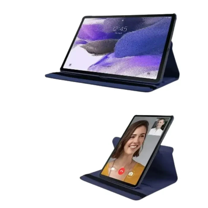Dark blue 360° rotating case for Samsung Galaxy Tab by 9eight5, made by Habicare, showing the protective cover with rotating stand.
