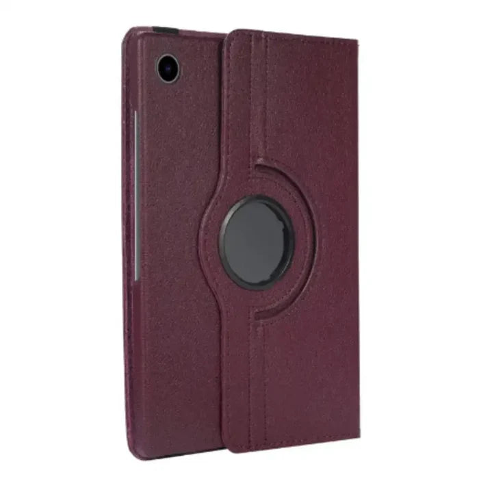Purple 360° rotating case for Samsung Galaxy Tab by 9eight5 from Habicare, showing the adjustable stand and protective cover.