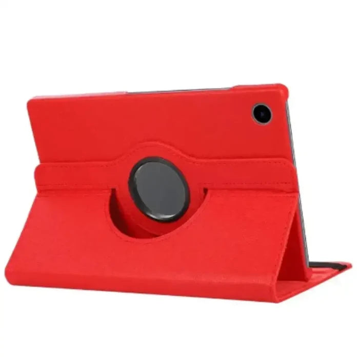 Red 9eight5 360° rotating case for Samsung Galaxy Tab, featuring a durable protective cover and adjustable stand.