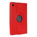 Red 360° rotating case for Samsung Galaxy Tab by 9eight5, made by Habicare, with adjustable viewing angles and protective design.