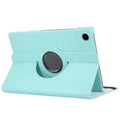 Sky blue 9eight5 rotating case for Samsung Galaxy Tab by Habicare, showing the case with 360-degree rotation feature.