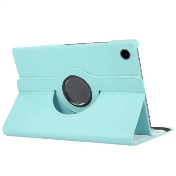 Sky blue 9eight5 rotating case for Samsung Galaxy Tab by Habicare, showing the case with 360-degree rotation feature.