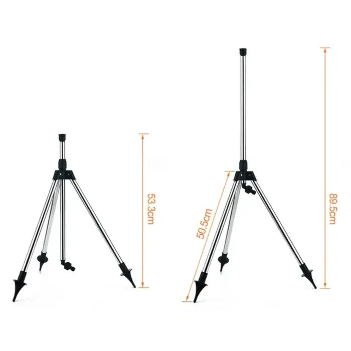 Habicare 360° rotating garden sprinkler with tripod stand, adjustable irrigation for lawn watering and outdoor garden use.