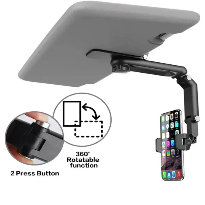 Habicare 9eight5 360° rotating sun visor phone holder for RVs and caravans, securely mounts on sun visor for hands-free use.