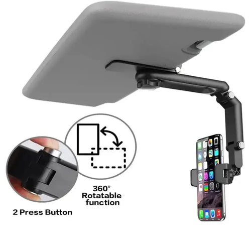 Habicare 9eight5 360° rotating sun visor phone holder for RVs and caravans, securely mounts on sun visor for hands-free use.