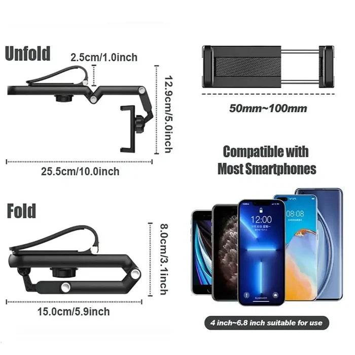 Habicare 9eight5 360° rotating sun visor phone holder for RVs and caravans, securely attaches to vehicle sun visor for hands-free use.
