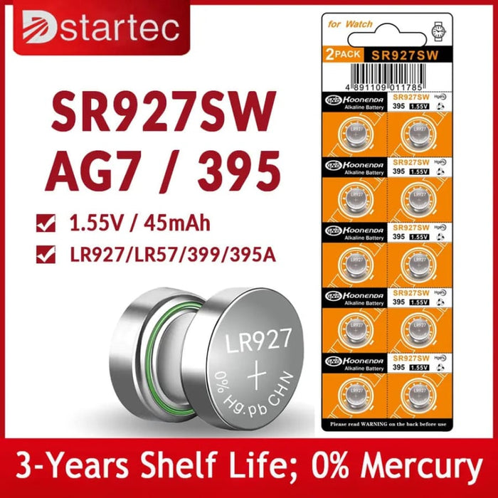 Pack of 10 Koonenda SR927SW watch batteries, 399 / 395 size, for use in wristwatches, from That Watch Shop.