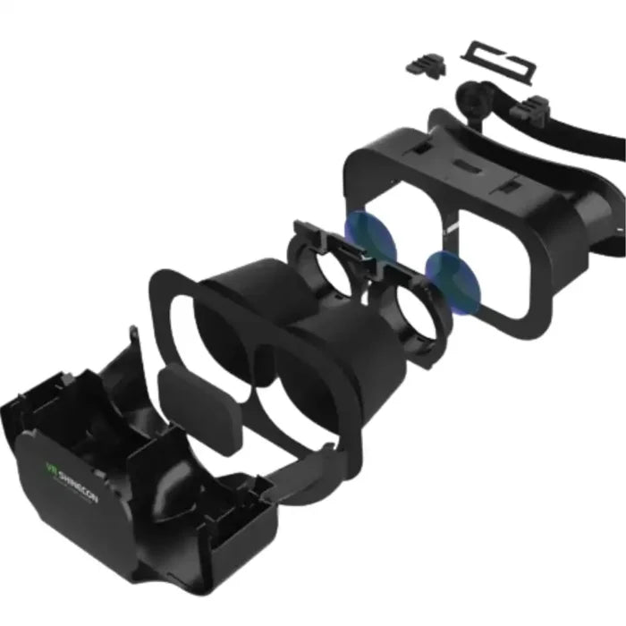 Habicare 9eight5 3D VR glasses virtual reality headset for smartphones, showing the sleek black design and adjustable head strap.