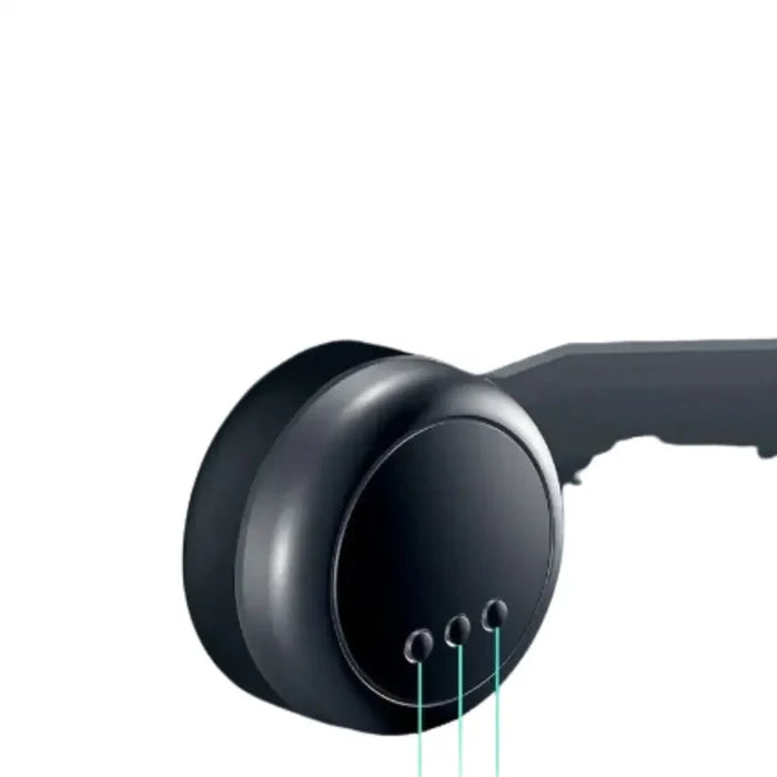 Habicare 9eight5 3D VR headset with integrated headphones and controller, showing the sleek design and adjustable head strap.