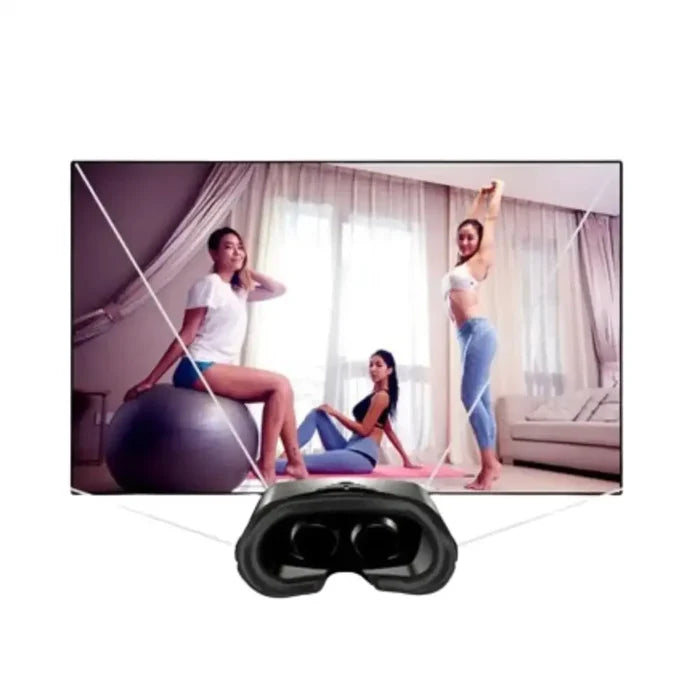 Habicare 9eight5 3D VR headset with built-in headphones and controller for immersive virtual reality experiences.