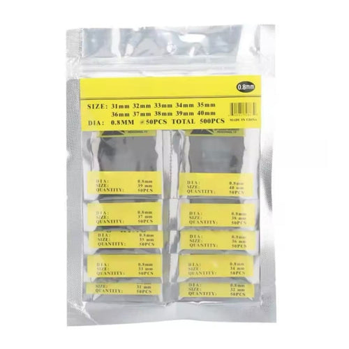 Set of 500 silver watch O-rings for waterproof watches, 0.8mm thickness, suitable for watch repair and sealing tools.