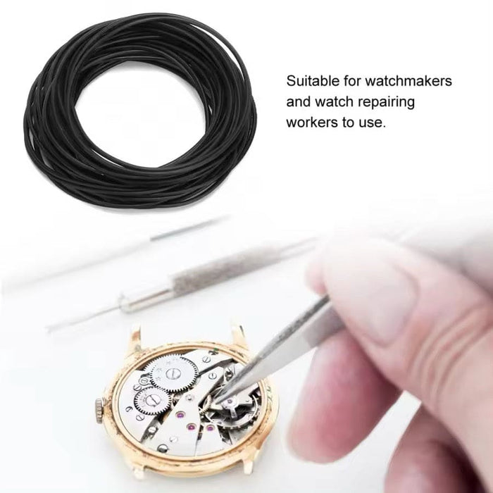 500-piece set of black rubber watch O-rings for waterproof watches, 0.8mm thick, sizes 31-40mm, used with watch tools.