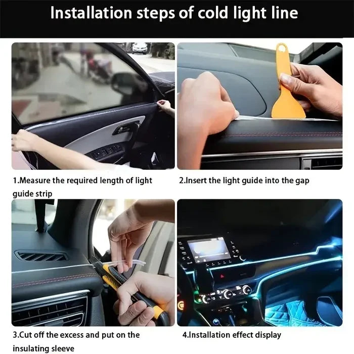 Habicare 5M USB LED neon car interior light strip with 7 colorful options, ideal for customizable vehicle lighting.