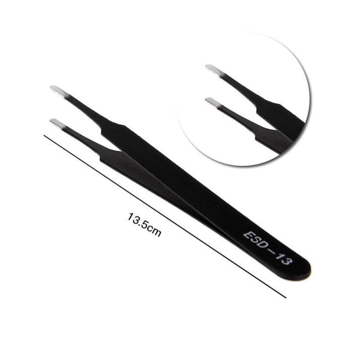 Six-piece anti-static stainless steel watch tool tweezers set, ideal for precision watch repair and handling small components.