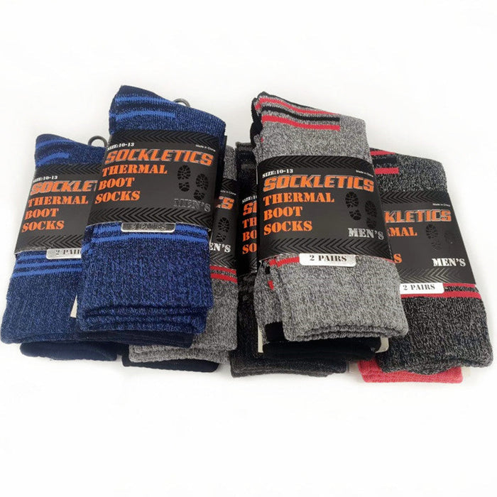Pair of thermal crew socks by dealonline.co.nz, showing thick, cozy knit fabric ideal for work or outdoor wear.