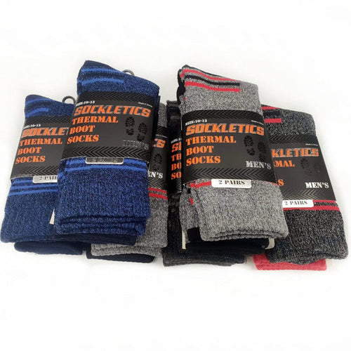Pair of thermal crew socks by dealonline.co.nz, showing thick, cozy knit fabric ideal for work or outdoor wear.