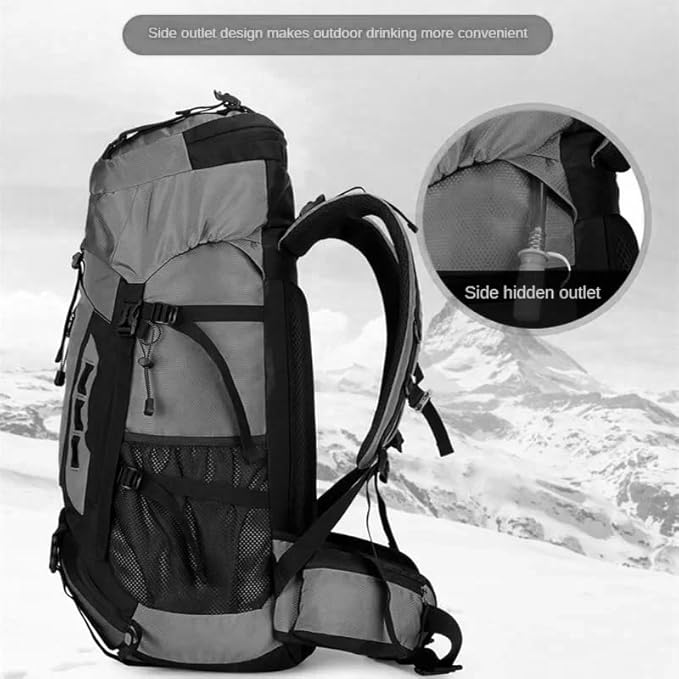 ECOTREK 60L lightweight camping and hiking backpack with adjustable straps and multiple compartments for outdoor adventures.