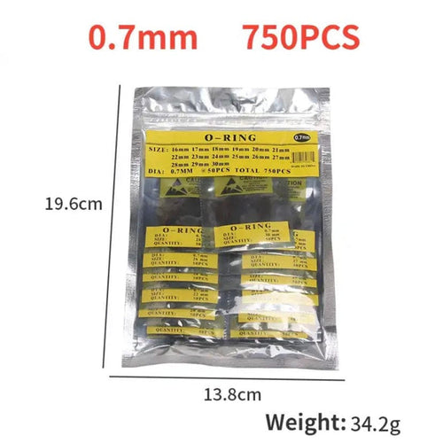 Assorted watch O-rings set, 0.7mm to 30mm, for waterproof watches, displayed in a plastic container with multiple sizes.
