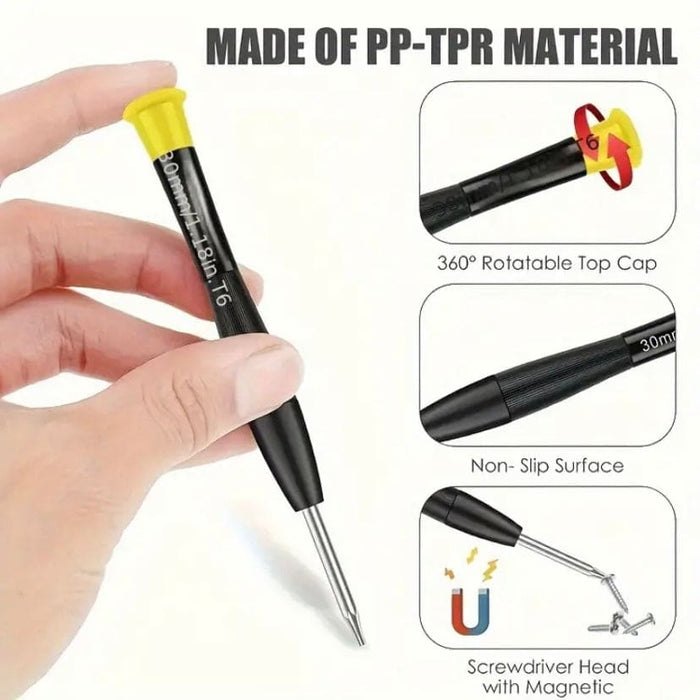 Set of 8 precision watch screwdriver tools with rotatable handles, ideal for watch repair and maintenance.