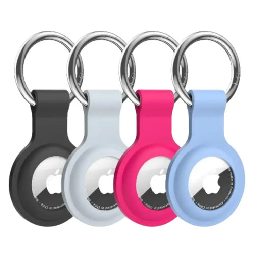 Habicare TWS Air Tag holder with keyring for pets and luggage, durable silicone case with secure attachment.