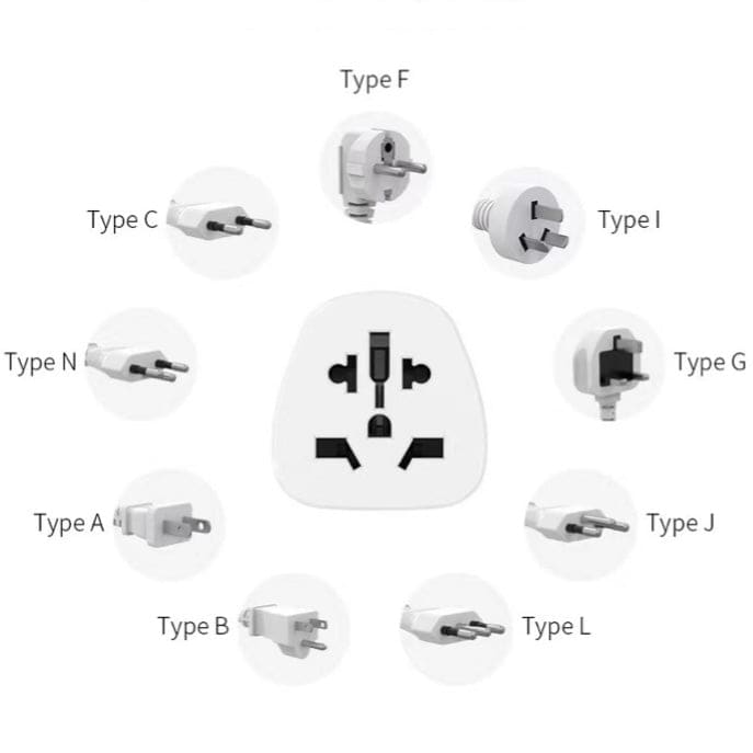 Blackweb All-In-One Travel Adapter BK01 wall plug for USA, UK, NZ, and AUS; versatile electronics accessory by 9eight5.