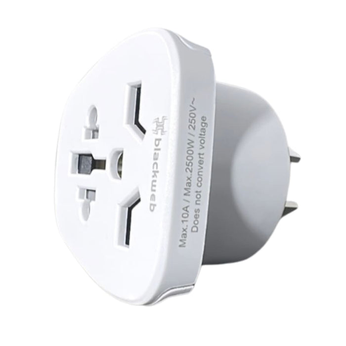 Blackweb All-In-One Travel Adapter BK01 wall plug for USA, UK, New Zealand, and Australia; compact electronics accessory by 9eight5.