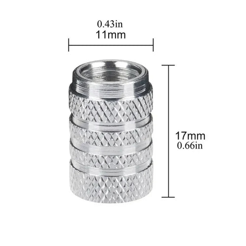 Set of four Habicare aluminium tire valve stem caps in various colors, designed for automotive wheels and valve protection.