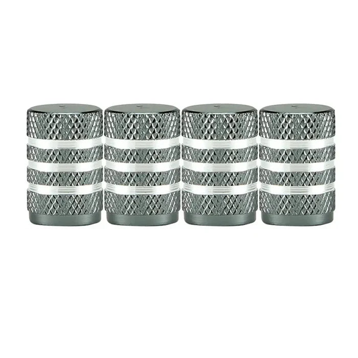 Set of four Habicare aluminium tire valve stem caps in various colors, designed for easy installation and durable performance.