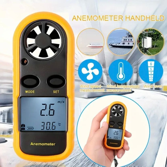 9eight5 anemometer measuring wind speed and air temperature with digital display, handheld tools and kits for environmental monitoring