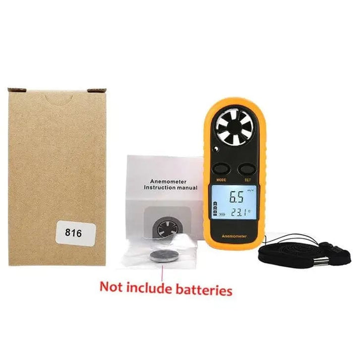 9eight5 anemometer measuring wind speed and air temperature with digital display, tool for weather and environmental monitoring
