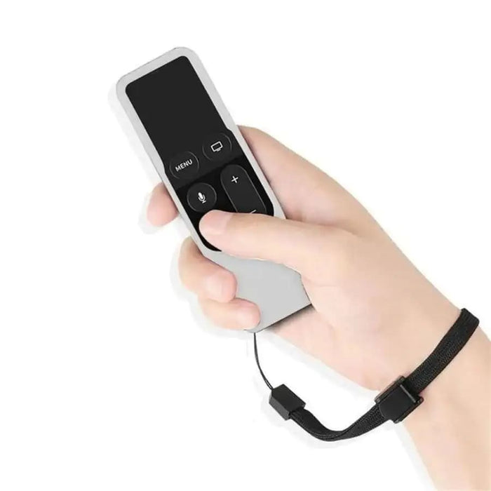 Black Apple TV 4th Gen remote cover by 9eight5, made of durable silicone, designed to protect and fit the Apple TV remote.