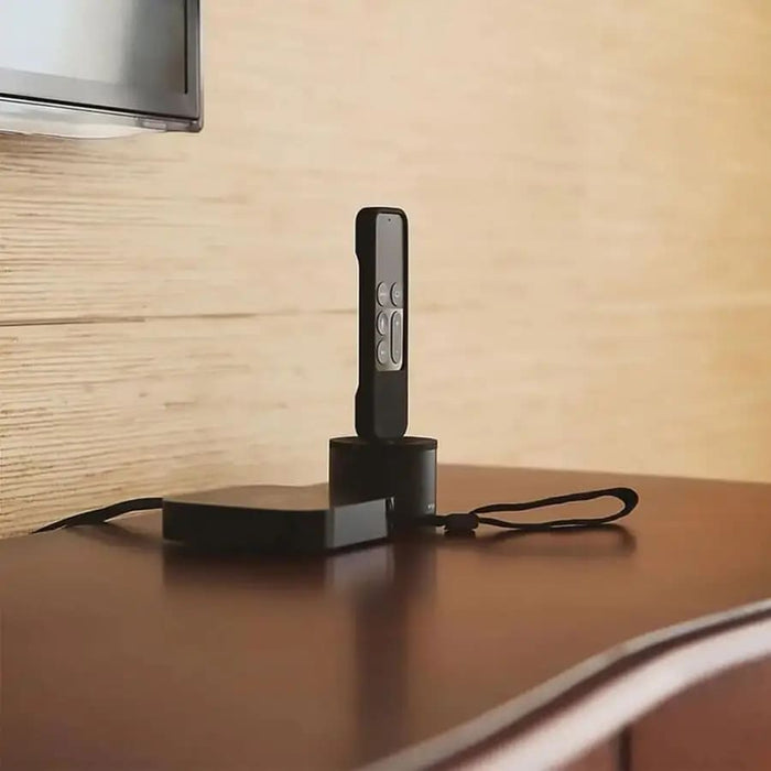 Black silicone cover for Apple TV 4th Gen remote by 9eight5, providing protection and grip for electronic accessories.
